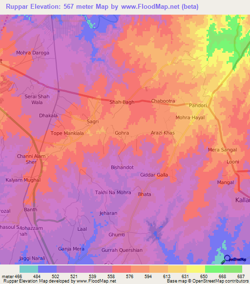 Ruppar,Pakistan Elevation Map