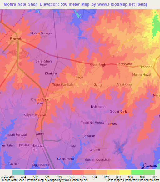 Mohra Nabi Shah,Pakistan Elevation Map