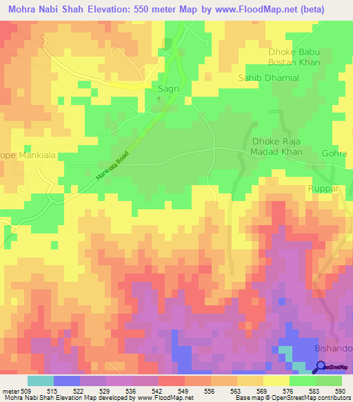 Mohra Nabi Shah,Pakistan Elevation Map