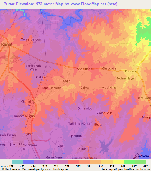 Buttar,Pakistan Elevation Map