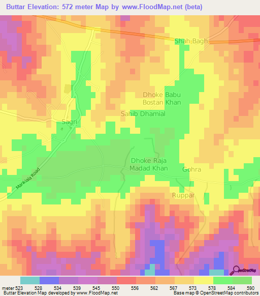Buttar,Pakistan Elevation Map
