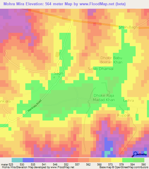 Mohra Mira,Pakistan Elevation Map