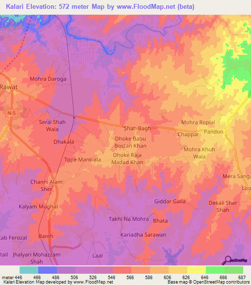 Kalari,Pakistan Elevation Map