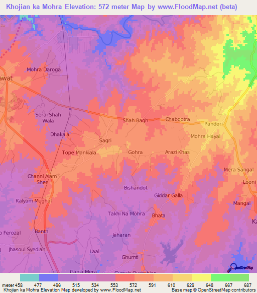 Khojian ka Mohra,Pakistan Elevation Map