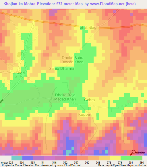 Khojian ka Mohra,Pakistan Elevation Map