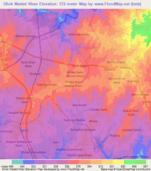 Dhok Madad Khan,Pakistan Elevation Map