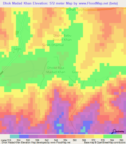 Dhok Madad Khan,Pakistan Elevation Map