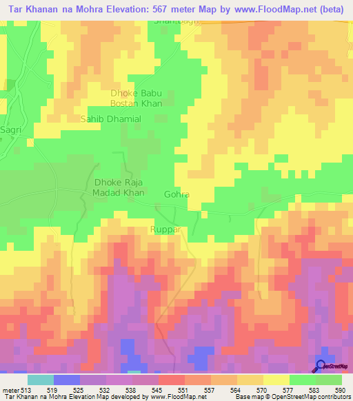 Tar Khanan na Mohra,Pakistan Elevation Map