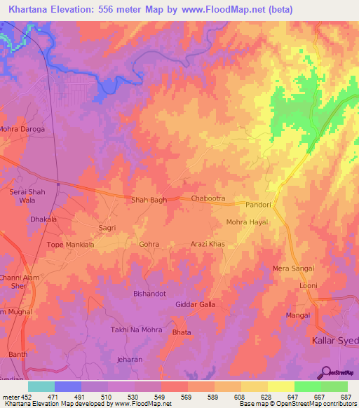 Khartana,Pakistan Elevation Map