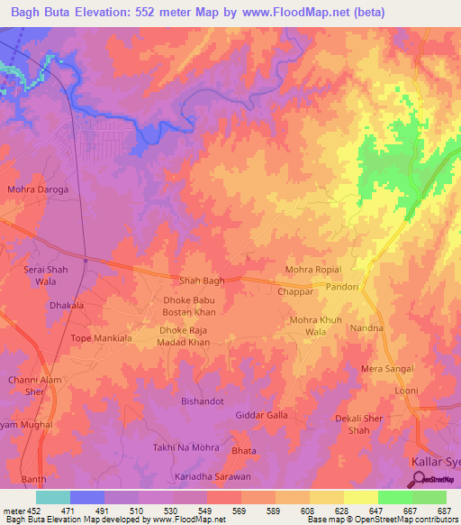 Bagh Buta,Pakistan Elevation Map