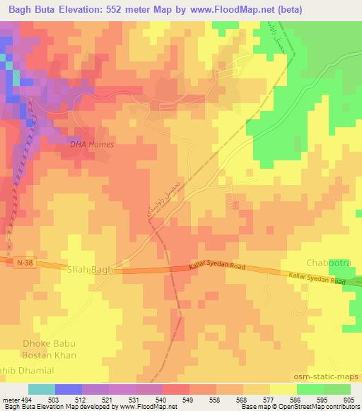 Bagh Buta,Pakistan Elevation Map