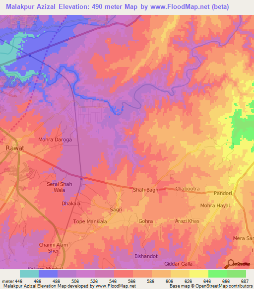 Malakpur Azizal,Pakistan Elevation Map