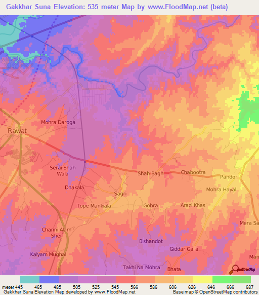 Gakkhar Suna,Pakistan Elevation Map