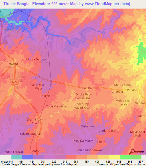 Tirnale Bangial,Pakistan Elevation Map