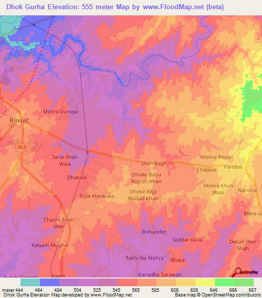 Dhok Gurha,Pakistan Elevation Map