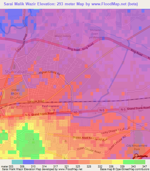 Sarai Malik Wazir,Pakistan Elevation Map