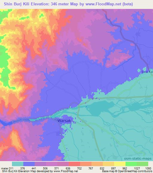 Shin Burj Kili,Pakistan Elevation Map
