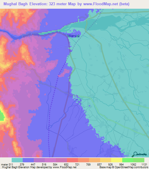 Mughal Bagh,Pakistan Elevation Map