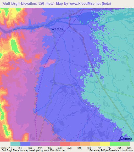 Guli Bagh,Pakistan Elevation Map