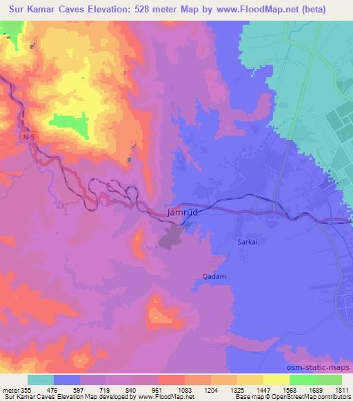 Sur Kamar Caves,Pakistan Elevation Map