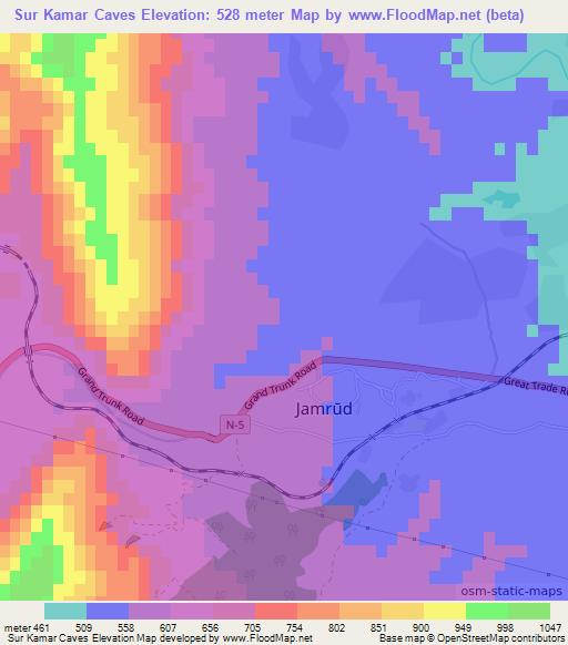Sur Kamar Caves,Pakistan Elevation Map