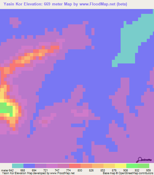 Yasin Kor,Pakistan Elevation Map