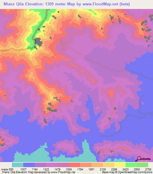 Mianz Qila,Pakistan Elevation Map