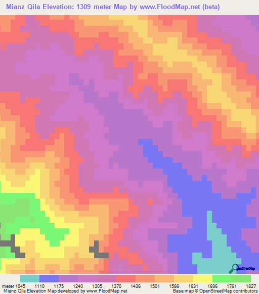 Mianz Qila,Pakistan Elevation Map