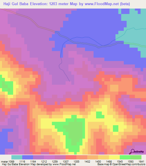 Haji Gul Baba,Pakistan Elevation Map