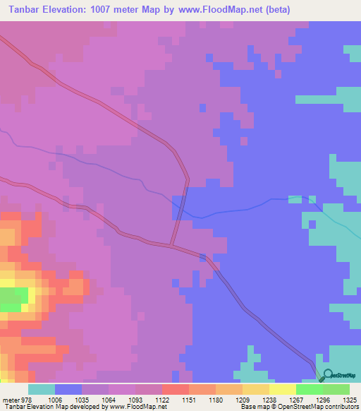 Tanbar,Pakistan Elevation Map