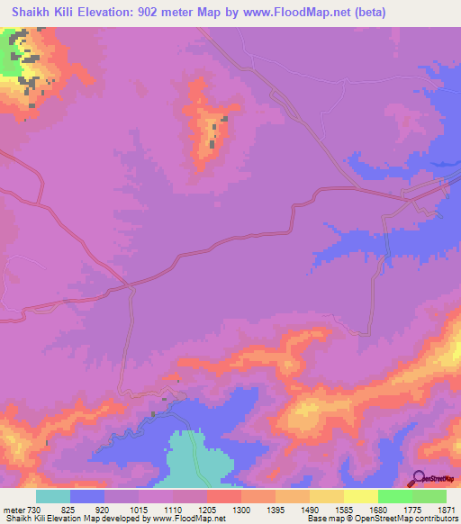 Shaikh Kili,Pakistan Elevation Map