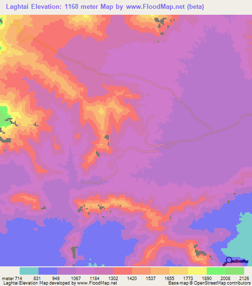 Laghtai,Pakistan Elevation Map