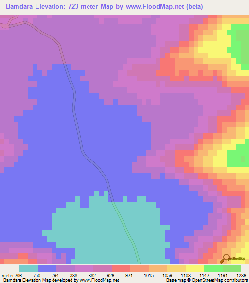 Bamdara,Pakistan Elevation Map