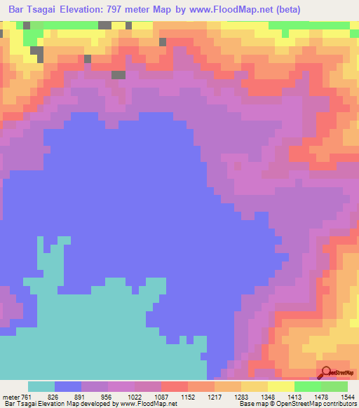 Bar Tsagai,Pakistan Elevation Map