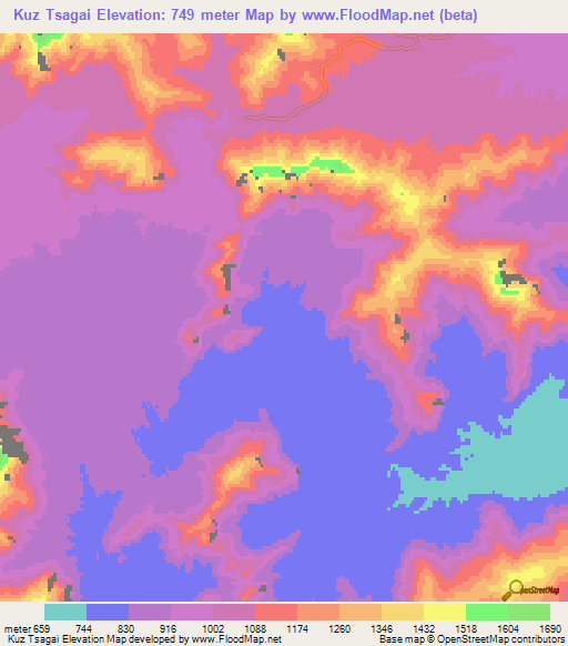 Kuz Tsagai,Pakistan Elevation Map