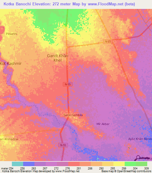 Kotka Banochi,Pakistan Elevation Map