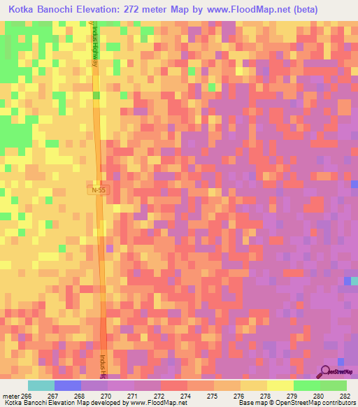 Kotka Banochi,Pakistan Elevation Map