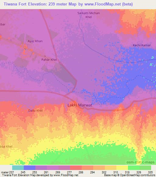 Tiwana Fort,Pakistan Elevation Map