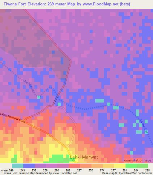 Tiwana Fort,Pakistan Elevation Map