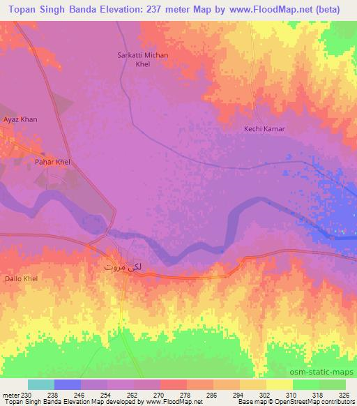 Topan Singh Banda,Pakistan Elevation Map