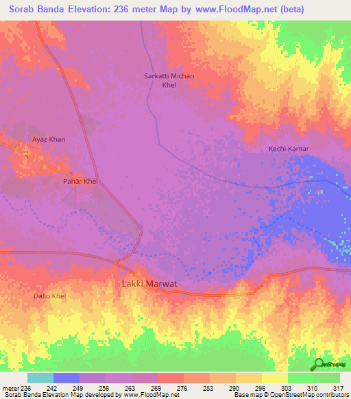 Sorab Banda,Pakistan Elevation Map