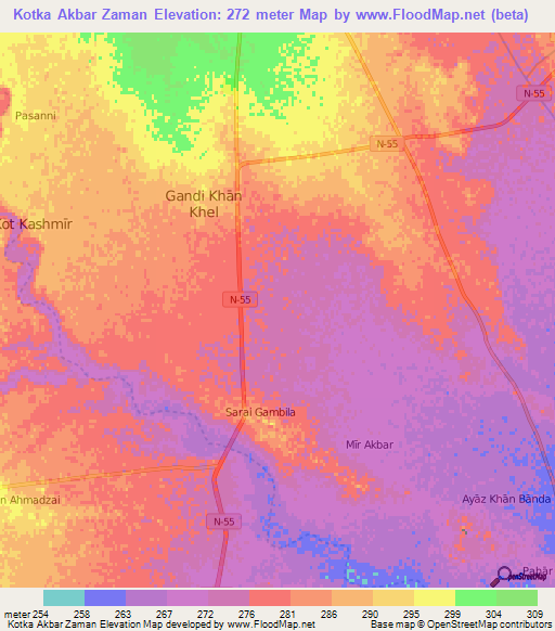 Kotka Akbar Zaman,Pakistan Elevation Map