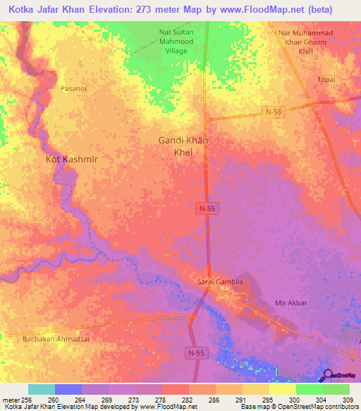 Kotka Jafar Khan,Pakistan Elevation Map