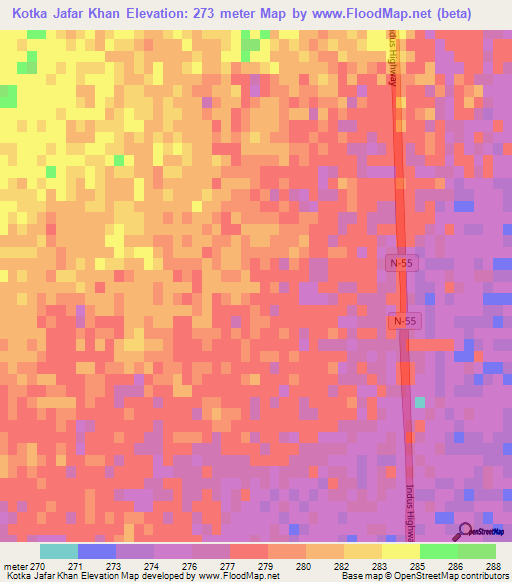 Kotka Jafar Khan,Pakistan Elevation Map