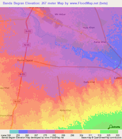 Banda Begran,Pakistan Elevation Map