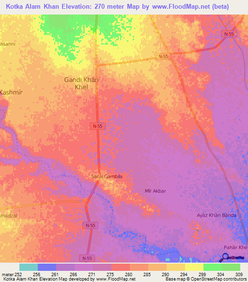 Kotka Alam Khan,Pakistan Elevation Map