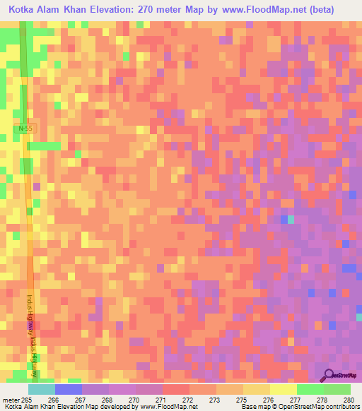 Kotka Alam Khan,Pakistan Elevation Map