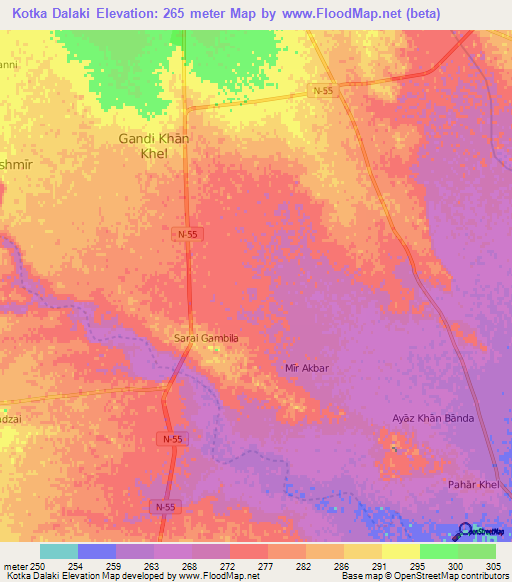 Kotka Dalaki,Pakistan Elevation Map