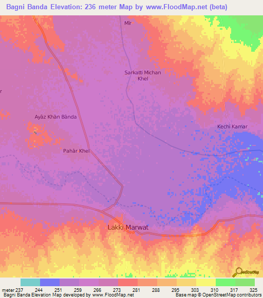 Bagni Banda,Pakistan Elevation Map