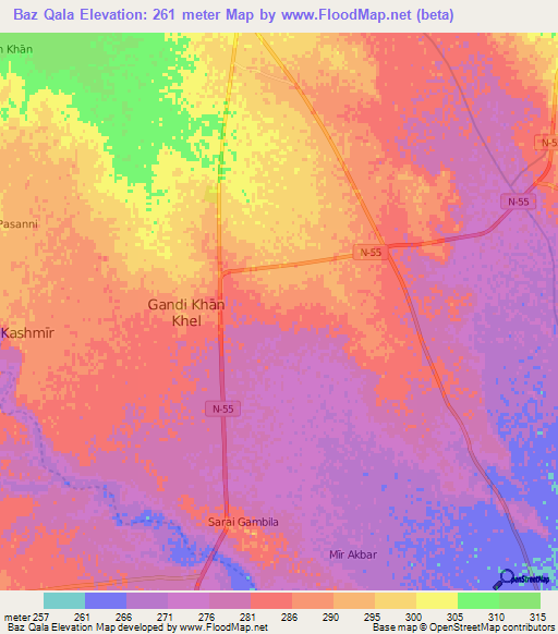 Baz Qala,Pakistan Elevation Map